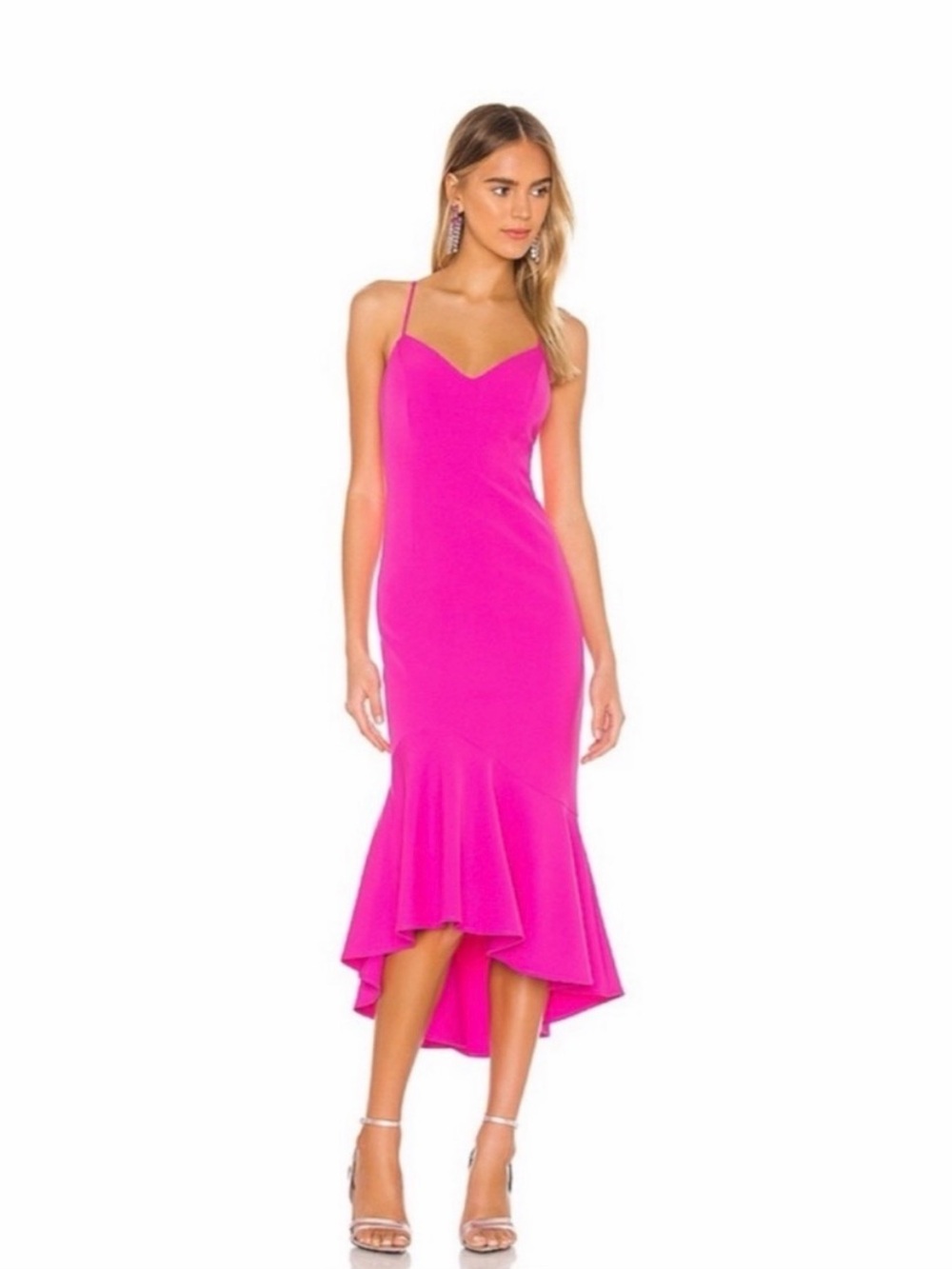 Bardot Hot Pink Midi Slip Mermaid Dress